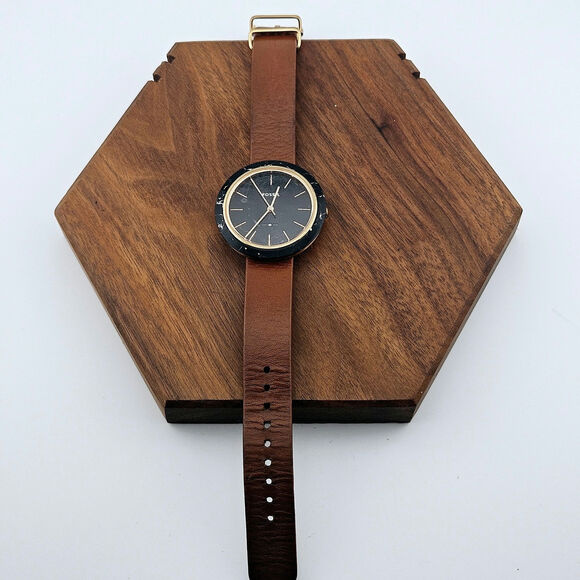 Fossil Womens Black Marble Bezel Watch Brown Leather Band Elevated Basic ES-4382 - Picture 4 of 6